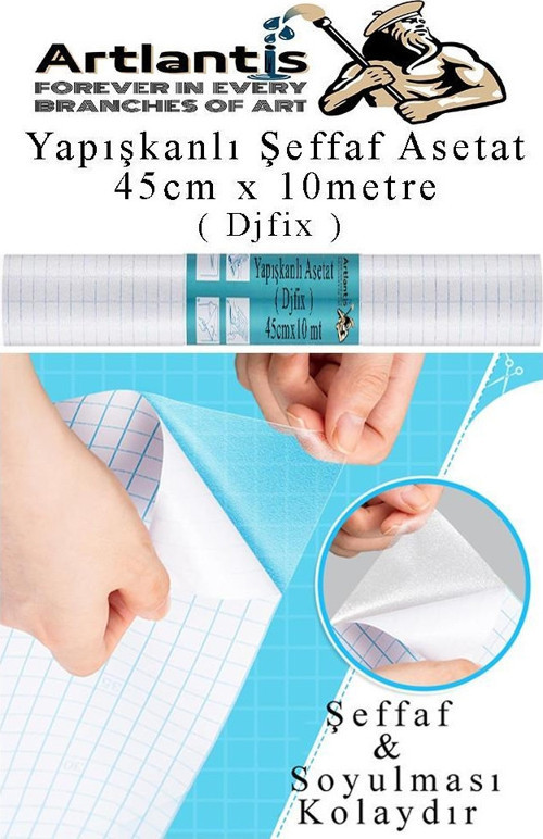 Yapışkanlı Şeffaf Asetat 1 Adet 45cm x 10 metre Djfix Kendinden Yapışkanlı Şeffaf Rulo Asetat Transparan Soğuk Laminasyo