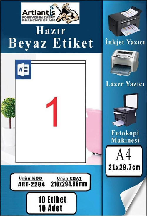 A4 Hazır Etiket 210x294.86 mm 10 Sayfa 1 Paket 1 li Kendinden Yapışkanlı Fotokopi Lazer İnkjet Kağıdı Yazıcılar İçin Uyu
