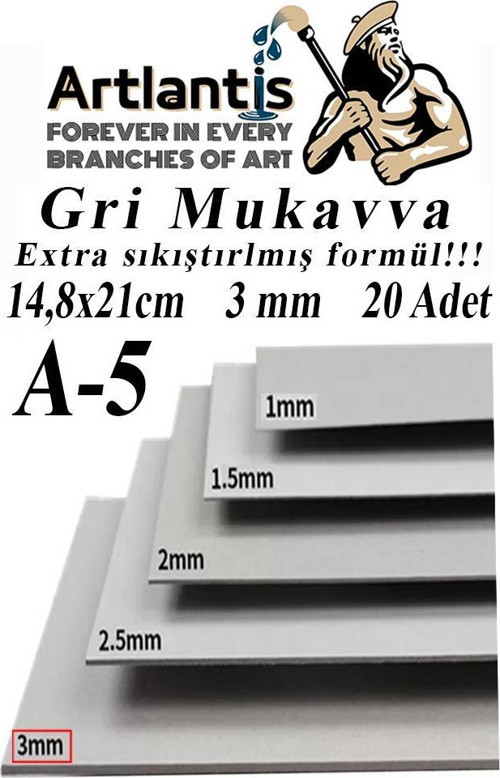 A5 Mukavva Gri 3 mm 20 Adet 1 Paket 14,8x21 cm A-5 Mukavva 3 mm Kalınlığında A-5 Mukavva