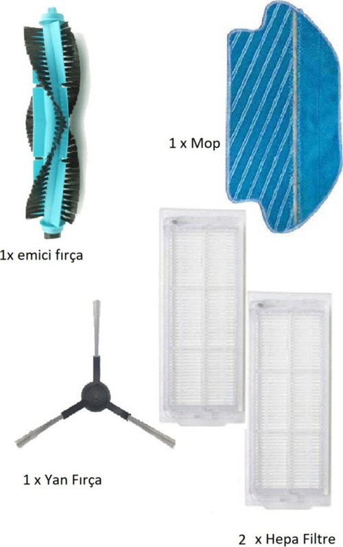 Xıaomı Mop Pro - Vıomı V2-V3 Uyumlu Yedek Parça Seti (Hepa Filtre, Mop, Yan Fırça, Emici Fırça)