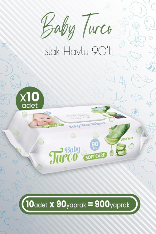 Soft Care Bebek Islak Havlu Aloe Vera 90' lı x 10 Adet (900 Yaprak)