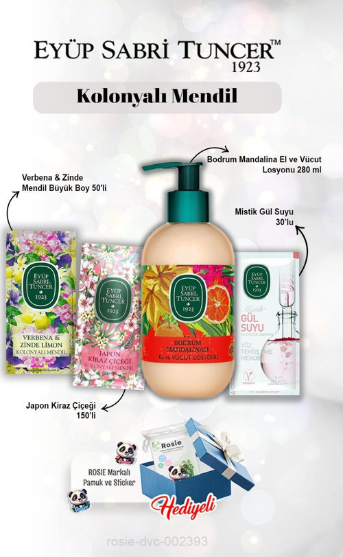 Bodrum Mandalina Losyon 280 ml, Gül suyu 30'lu, Verbena & Zinde 50'li, Japon Kiraz Çiçeği 150'li ve Rosie