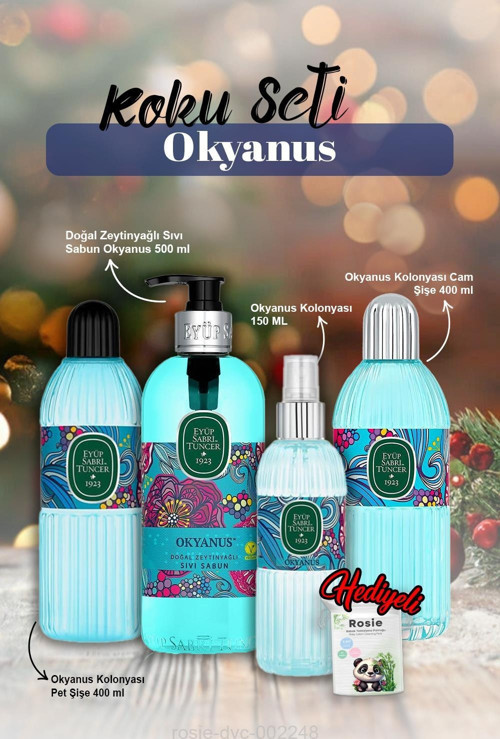 Cam ve Pet şişe Kolonya 400ml, Kolonya 150ml, Sıvı Sabun 500ml ve Rosie Pamuk
