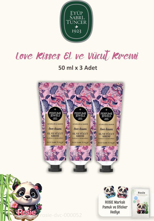 3 Adet Perfume Jewels Love Kisses El Kremi 50 ml ve ROSIE