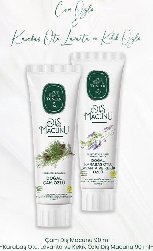 Diş Macunu Çam Özlü 90 ml ve Karabaş Otu, Lavanta ve Kekik Özlü 90 ml