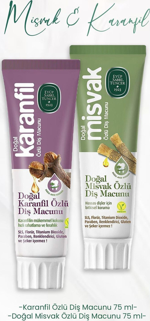 Diş Macunu Karanfil Özlü 75 ml ve Doğal Misvak Özlü 75 ml
