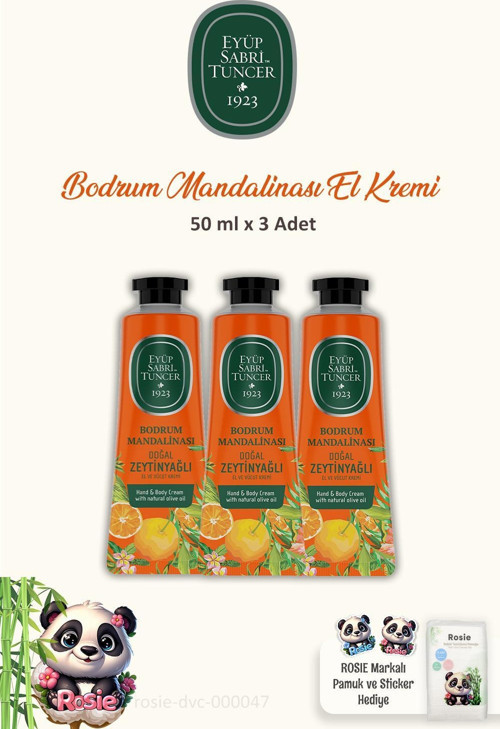3'lü El ve Vücut Kremi Bodrum Mandalinası 50 ml ve ROSIE Pamuk