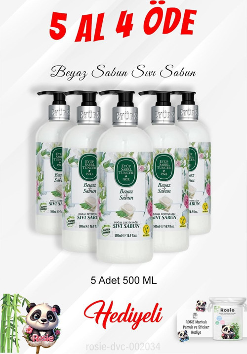 Beyaz Sabun Sıvı Sabun 500 ML 5 Al 4 Öde ve Rosie Pamuk