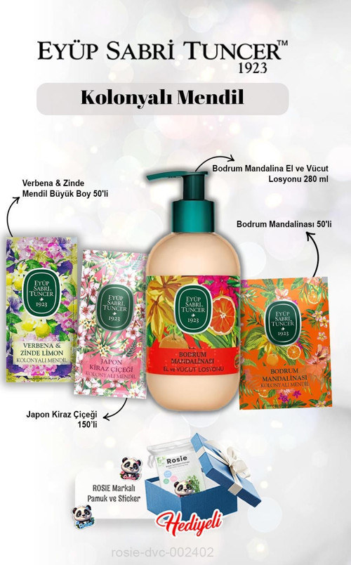 Mandalina 50'li, Kiraz Çiçeği 150'li, Verbena 50'li, Bodrum Mandalina Losyon 280 ml ve Rosie