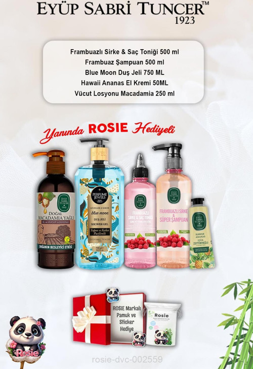 Şampuan ve Tonik Frambuazlı, Blue Moon Duş Jeli, Ananas Krem, Macadamia Losyon ve Rosie