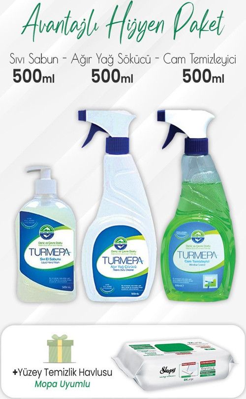 Sıvı Sabun, Yağ Sökücü, Cam Temizleyici 500 ml ve Mopa Uyumlu Yüzey 80'li