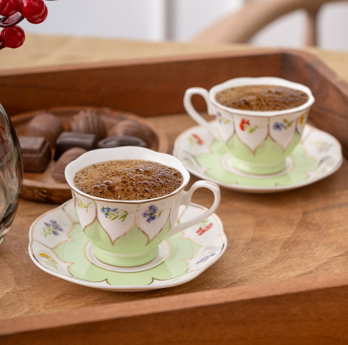 Kır Çiçekleri 2 Kişilik Kahve Fincan Takımı Yeşil 80 Ml
