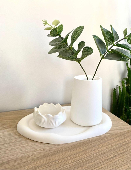 Dekoratif 3’Lü Set Oval Tabak Silindir Vazo Lotus Takı Tabağı