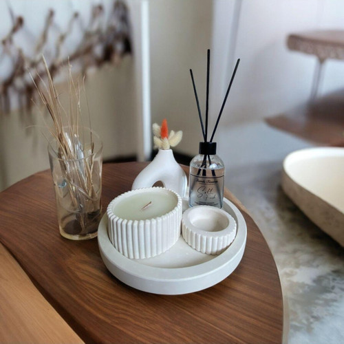 Dekoratif Minyatür N Vazolu Standlı 100Ml Soft Oda Kokusu Ve 75G Bambu Fitil Mumlu Set