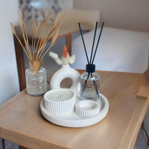 Dekoratif Minyatür Halka Vazolu Standlı Soft Oda Kokusu Ve 75G Bambu Fitil Mumlu Set