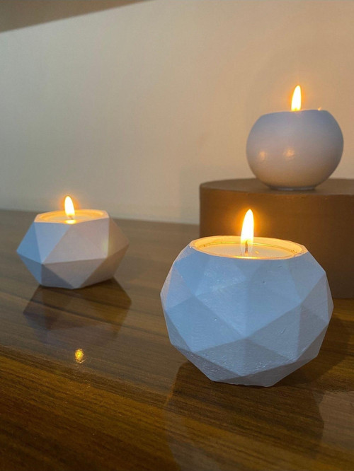 Üçlü Tealight Beton Mumluk Set Fethiye Mavisi Ht