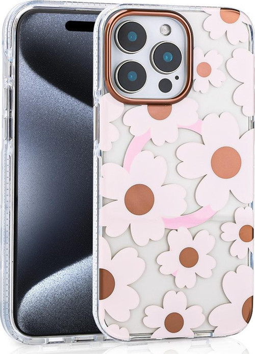 iPhone 15 Pro Max Kılıf Magsafe Şarj Özellikli Şık Çiçek Desenli Papat Kılıf