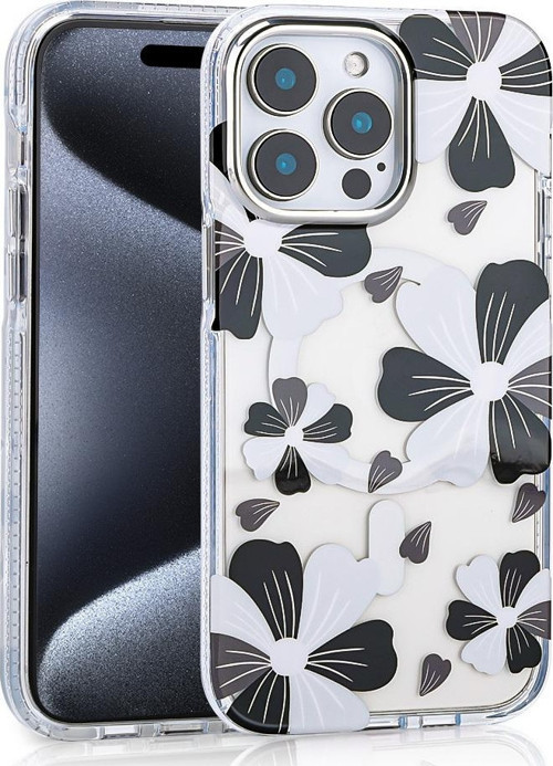 iPhone 15 Pro Max Kılıf Magsafe Şarj Özellikli Şık Çiçek Desenli Papat Kılıf