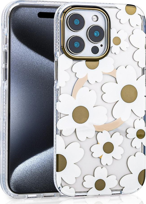 iPhone 15 Pro Max Kılıf Magsafe Şarj Özellikli Şık Çiçek Desenli Papat Kılıf