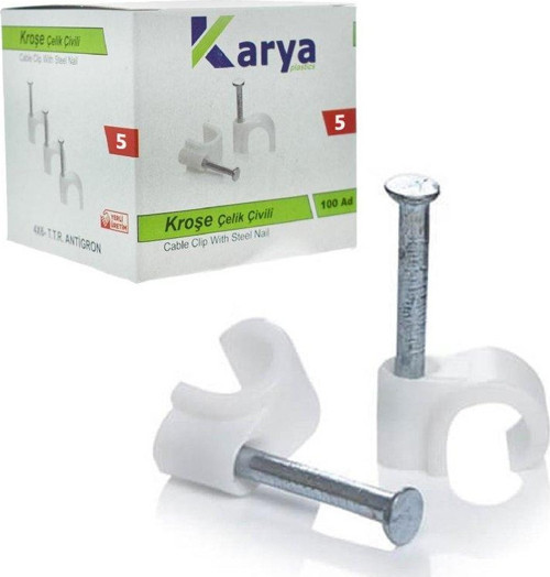 Kroşe 5 Numara 10mm Çelik Çivili 100 Lü Paket 2x4 4x4 Kablolar İçin Kroşe Kablo Tutucu