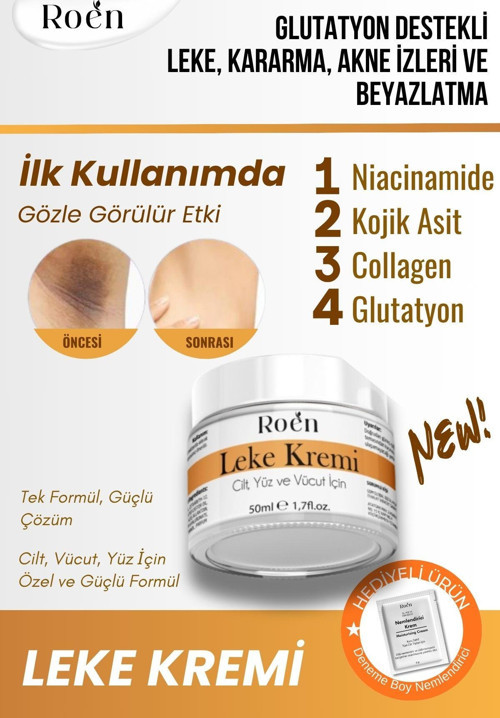 Cilt Beyazlatıcı, Leke Kremi, Kararma, Akne, Güneş Lekeleri, Glutatyonlu Beyazlatıcı Leke Krem 50ml