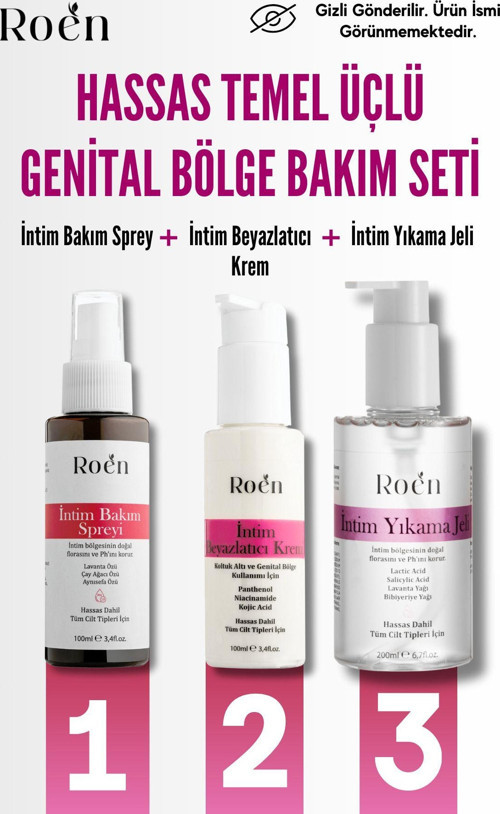 Hassas Temel Üçlü Genital Bakım Seti, İntim Sprey, İntim Beyazlatıcı Krem Ve İntim Yıkama Jeli