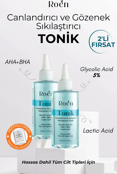 Tonik, Aha, Bha, Laktik Asit, Glycolic Acid, Canlandırıcı Ve Gözenek Sıkılaştırıcı Tonik (200 Mlx2)