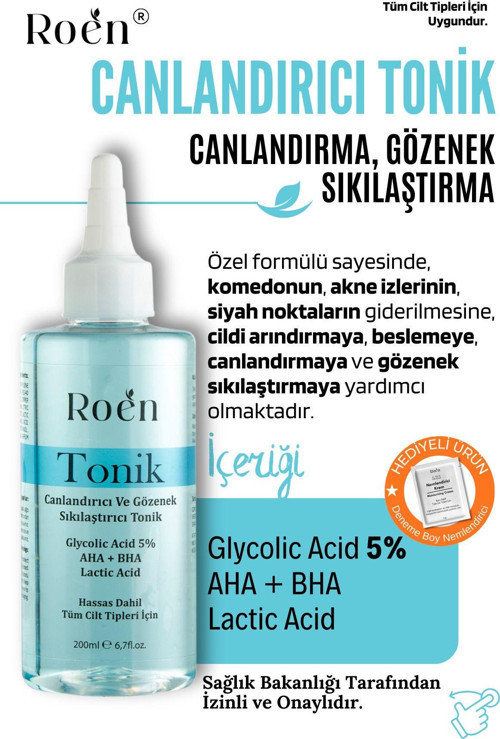 Tonik, Komedon Karşıtı Canlandırıcı, Gözenek Sıkılaştırıcı, Aha, Bha, Glikolik Asit %5 Tonik 200 Ml