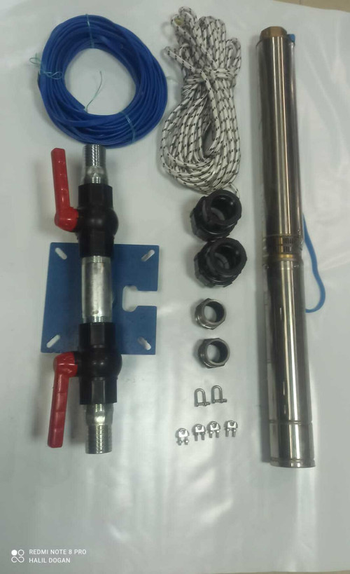 4SD6/8 1 HP ALARKO TRİFAZE 20 MT YASSI KABLOLU 40 MT HALATLI ÇİFT VANALI AKITMA BAŞLIKLI TAKIM DALGIÇ POMPA