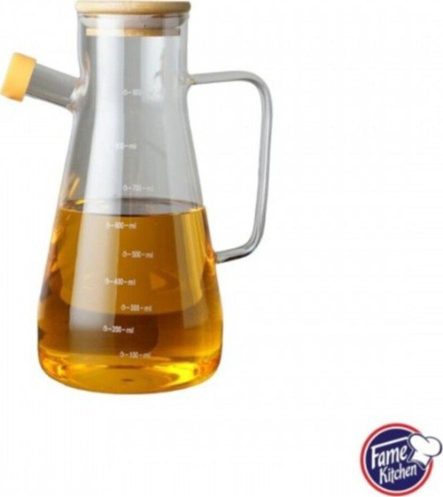 Bambu Kapaklı Borosilikat Cam Damlatmaz Yağlık Sirkelik Sosluk - 900 Ml