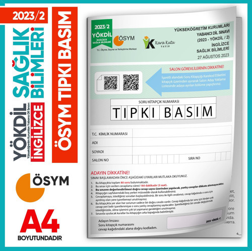 2023/2 YÖKDİL İngilizce SAĞLIK BİLİMLERİ ÖSYM Çıkmış Soru Tıpkı Basım Deneme Kitapçığı Türkiye Genel