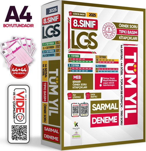 2025 8.Sınıf LGS TÜM YIL Aylık SARMAL Konu Deneme Seti MEB Örnek Soru Tıpkı Basım Çözümlü PAKET