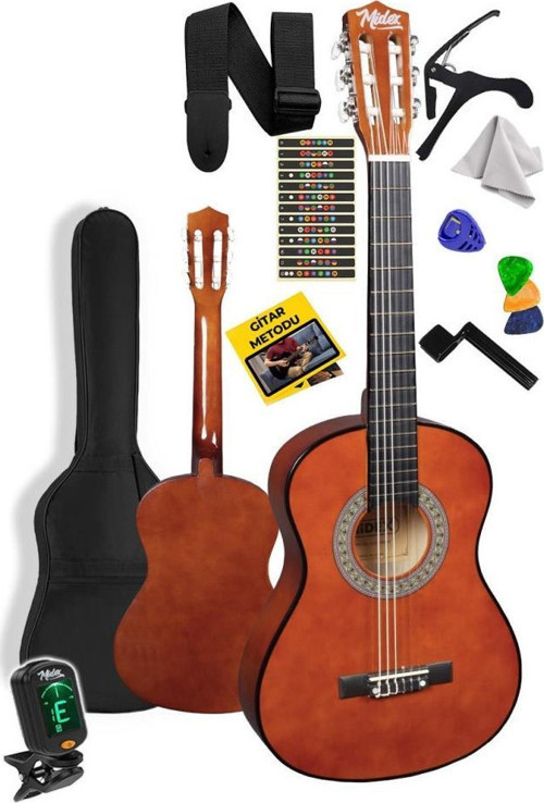 CG-34BRW-PAK Kaliteli 34 İnç 1/2 Juniur Çocuk Gitarı Seti 4-8 Yaş Arası (Tuner Çanta Capo Askı Nota Sticker Pena M