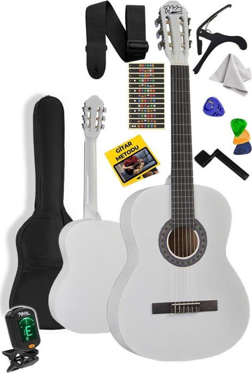 CG-34WH-PAK Kaliteli 34 İnç 1/2 Juniur Çocuk Gitarı Seti 4-8 Yaş Arası (Tuner Çanta Capo Askı Nota Sticker Pena Me