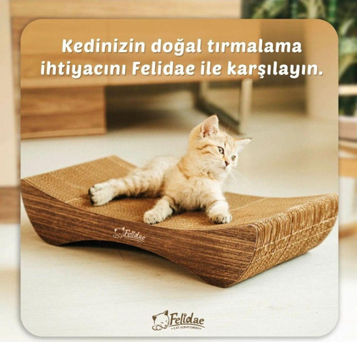 Oluklu Mukavva, Kedi Tırmalama Kanepesi – Yatay Tırmalama / Small (50X10X24CM) - Koyu Ahşap Renk