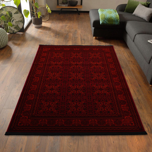 Afgan Türkmen Otantik Desenli Dokuma Kırmızı Oturma Odası Salon Mutfak Halısı 7143H_ZS77