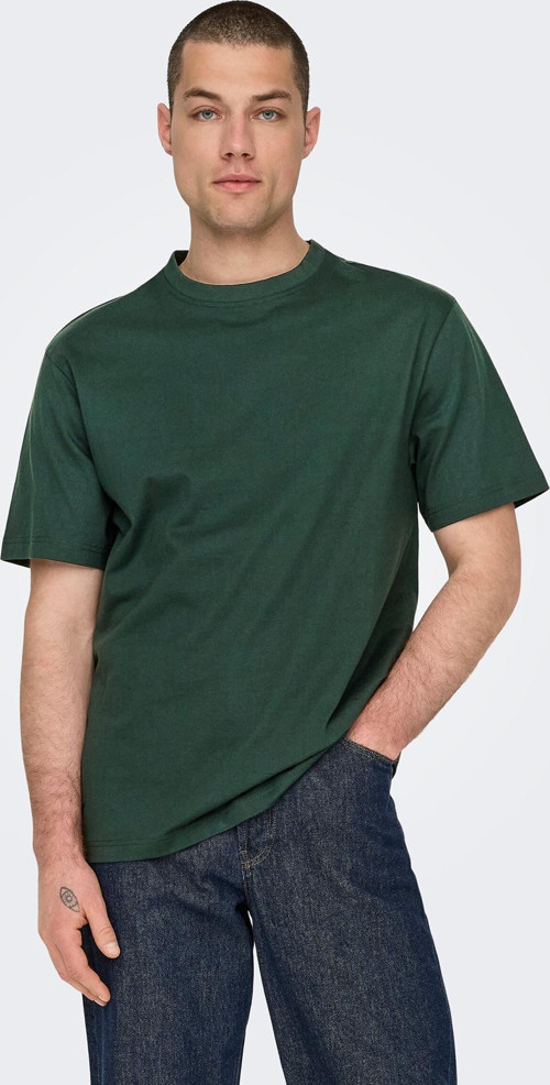 Erkek Onsfred Bisiklet Yaka Kısa Kollu %100 Pamuk T-Shirt 22022532 Koyu Yeşil