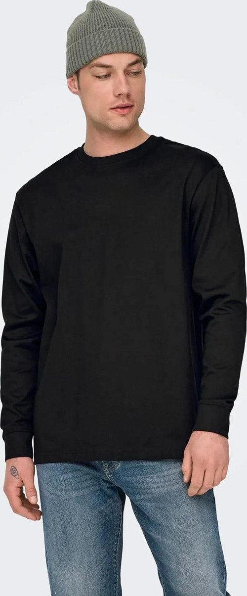 Erkek Onsfred Uzun Kollu Bisiklet Yaka %100 Pamuk T-Shirt 22029674 Siyah