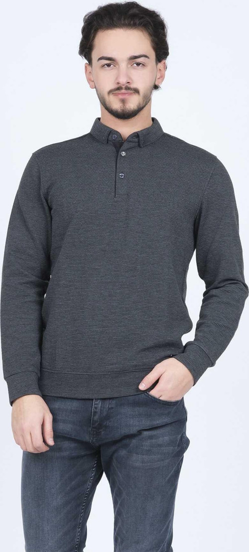 Erkek Desenli Polo Yaka Triko Sweat 6782258 Siyah