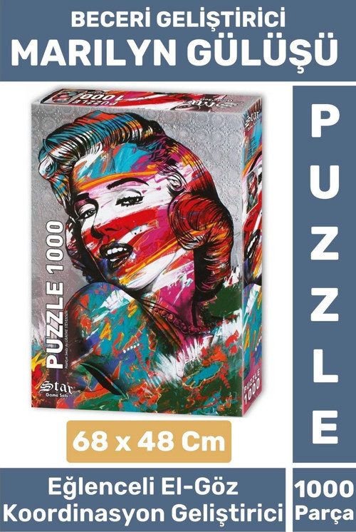 Premium El Göz Koordinasyon Beceri Görsel Algı Geliştirici 1000 Parça Çocuk PUZZLE MARILYN GÜLÜŞÜ