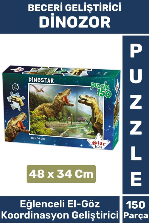 Premium Seri Eğlenceli El Göz Koordinasyon Beceri Geliştirici Çocuk 150 Parça PUZZLE DİNOZOR