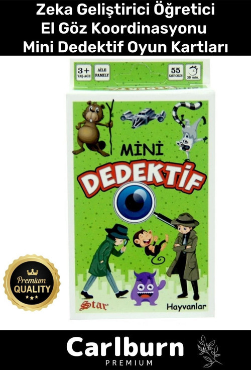Özel Eğitici Zeka Geliştirici Öğretici Eğlence Aile 55 Parça Mini Dedektif Hayvanlar Oyun Kartı