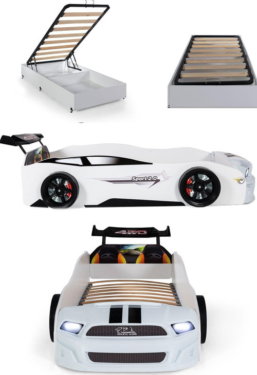 Bazalı Beyaz Arabalı Yatak Sport Mst Işıklı