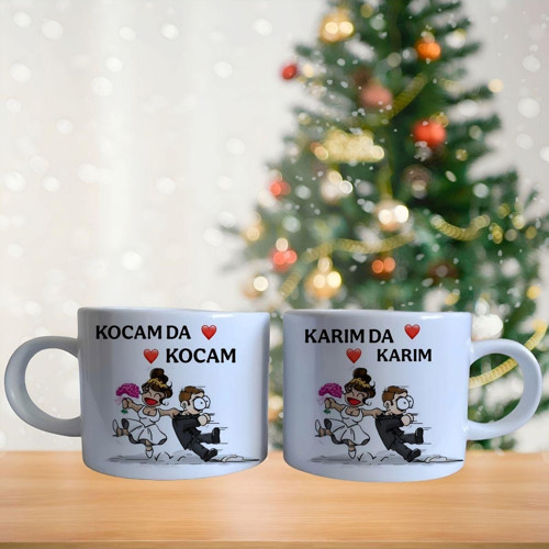 Kocam da kocam karım da karım gelin damat kişiye özel kahve fincan takımı