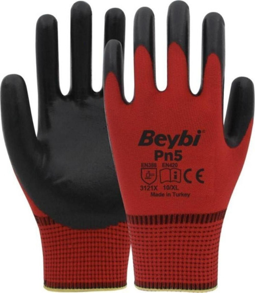 Pn5 Kırmızı Nitril Kaplı Örgü Polyester Iş Eldiveni
