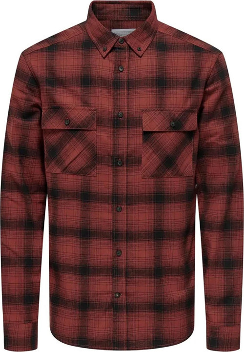 Erkek Onsmatt Uzun Kollu Regular Fit %100 Pamuk Gömlek 22030127 Kırmızı