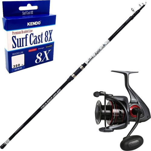 YekOutdoor Surf Olta Seti Okuma Aria Tele Surf 3,90 cm 100-200 gr Surf Kamışı&Okuma Ceymar C-8000A Dark Grey 7+1BB Olta
