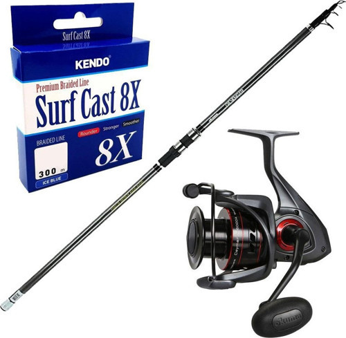 YekOutdoor Surf Olta Seti Okuma Revenger Tele Surf 420 cm 4 Parça Surf Kamışı&Okuma Ceymar C-6000A Dark Grey 7+1BB Olta