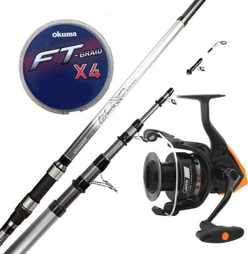 YekOutdoor Hazır Olta Seti Okuma Wave Power Tele Surf 4.20 cm 100-200 gr 5 Parça Surf Kamışı&Okuma JAW-55 3+1BB Olta Mak