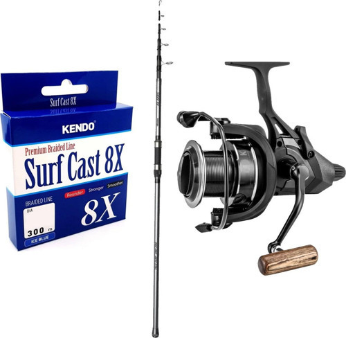 YekOutdoor Yüksek Kalite Hazır Olta Seti Okuma Alaris Tele Surf 390 cm 100-200 gr Surf Kamışı&Okuma LS 8K Baitrunner (5,